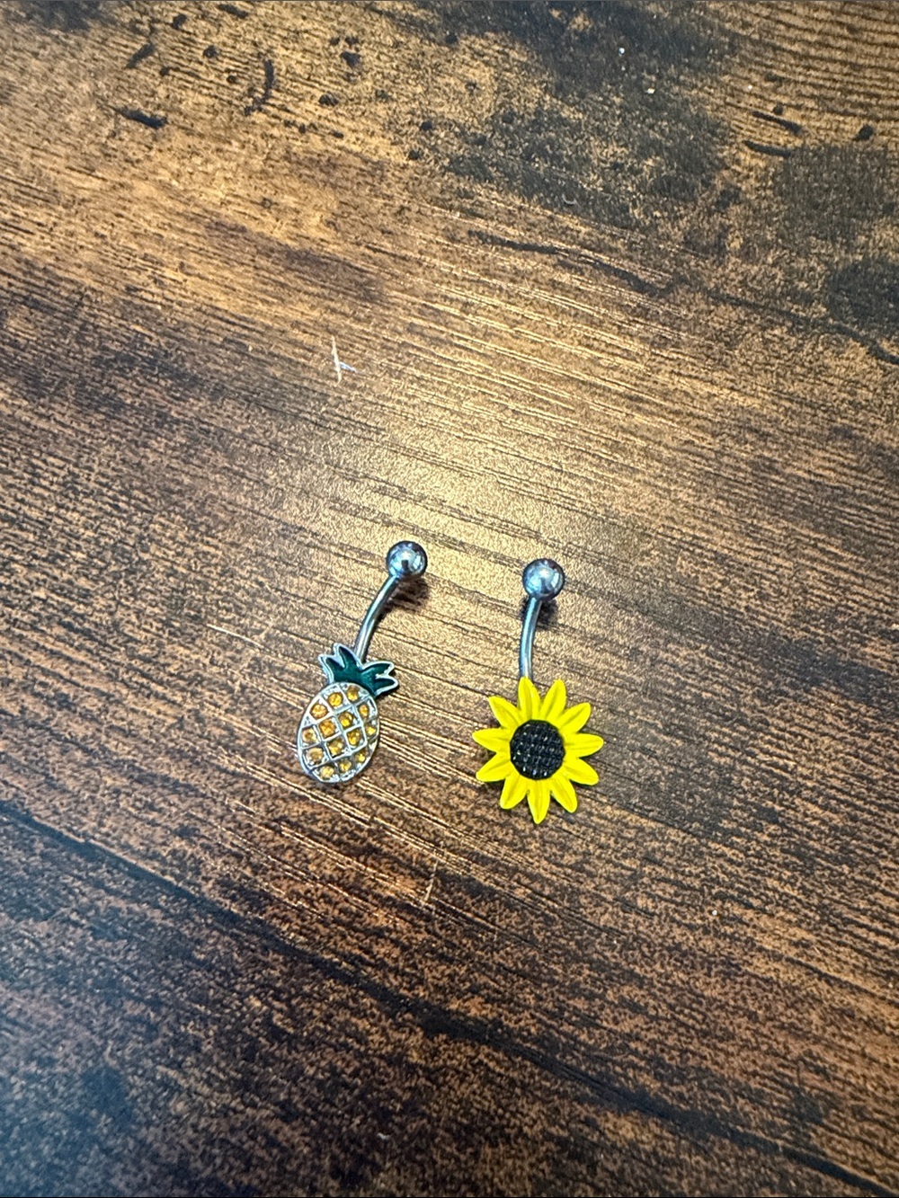 Kids Pineapple and Sunflower Belly Ring Set - Yellow Accents